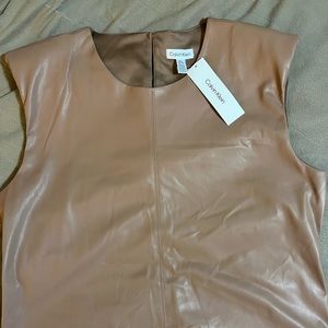 NWT Calvin Klein sleeves faux leather blouse